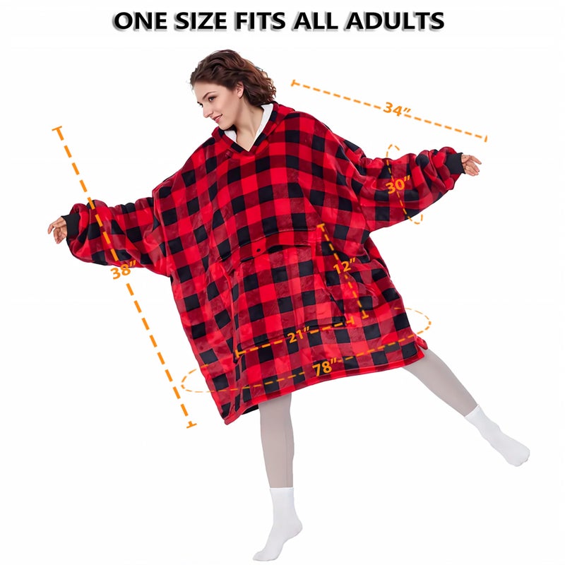 Solaris Oversized Wearable Blanket Hoodie with Pet Pocket, Warm Super Soft Cozy Sherpa Sweatshirt Hoodie for Women Men, Best Gift for Your Loves, Red Plaid - Image 4